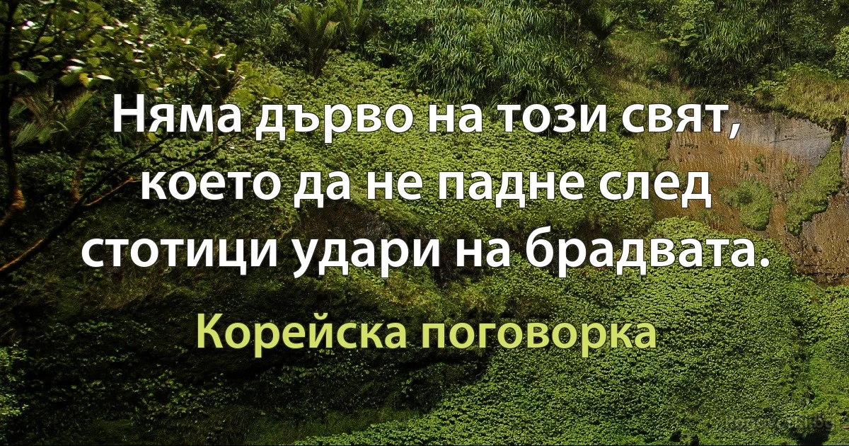 Няма дърво на този свят, което да не падне след стотици удари на брадвата. (Корейска поговорка)