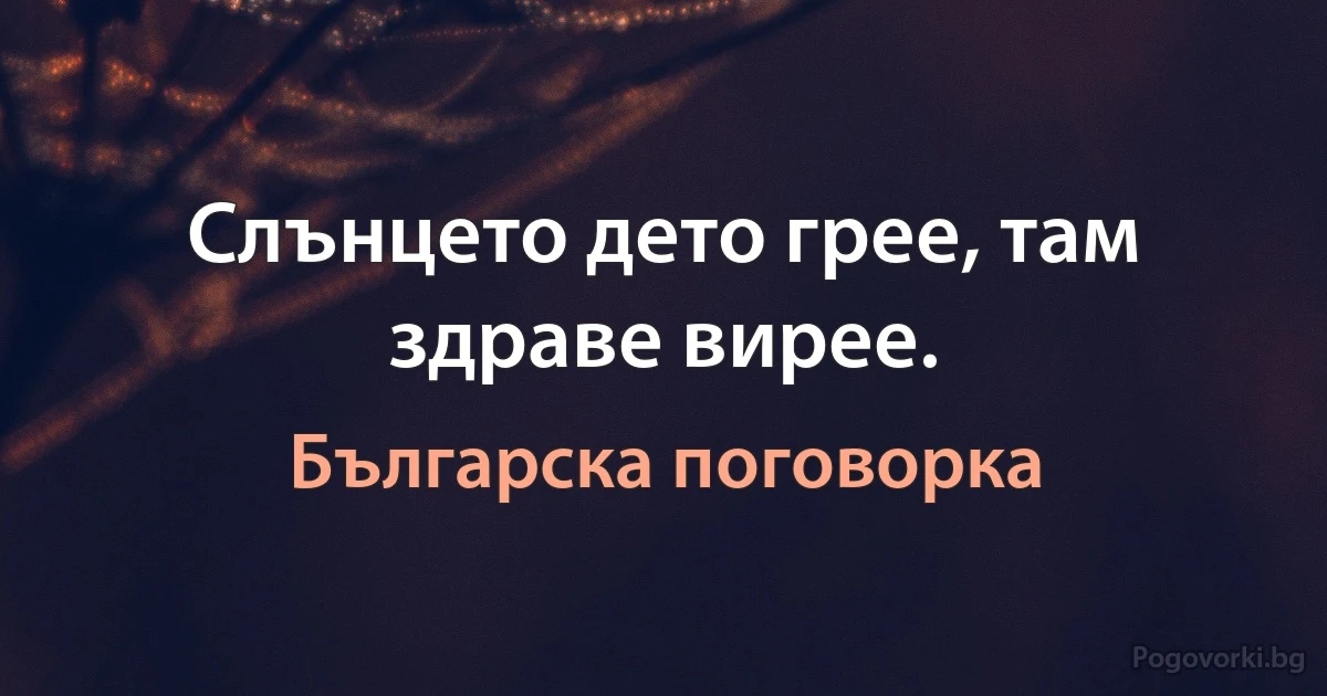 Слънцето дето грее, там здраве вирее. (Българска поговорка)