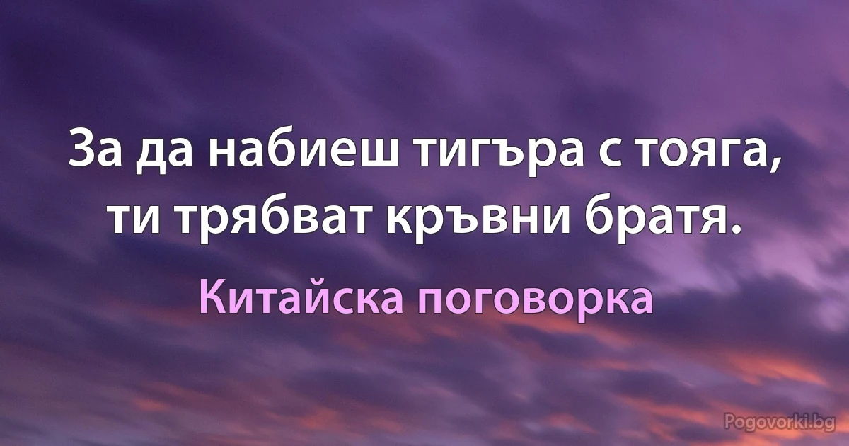 За да набиеш тигъра с тояга, ти трябват кръвни братя. (Китайска поговорка)