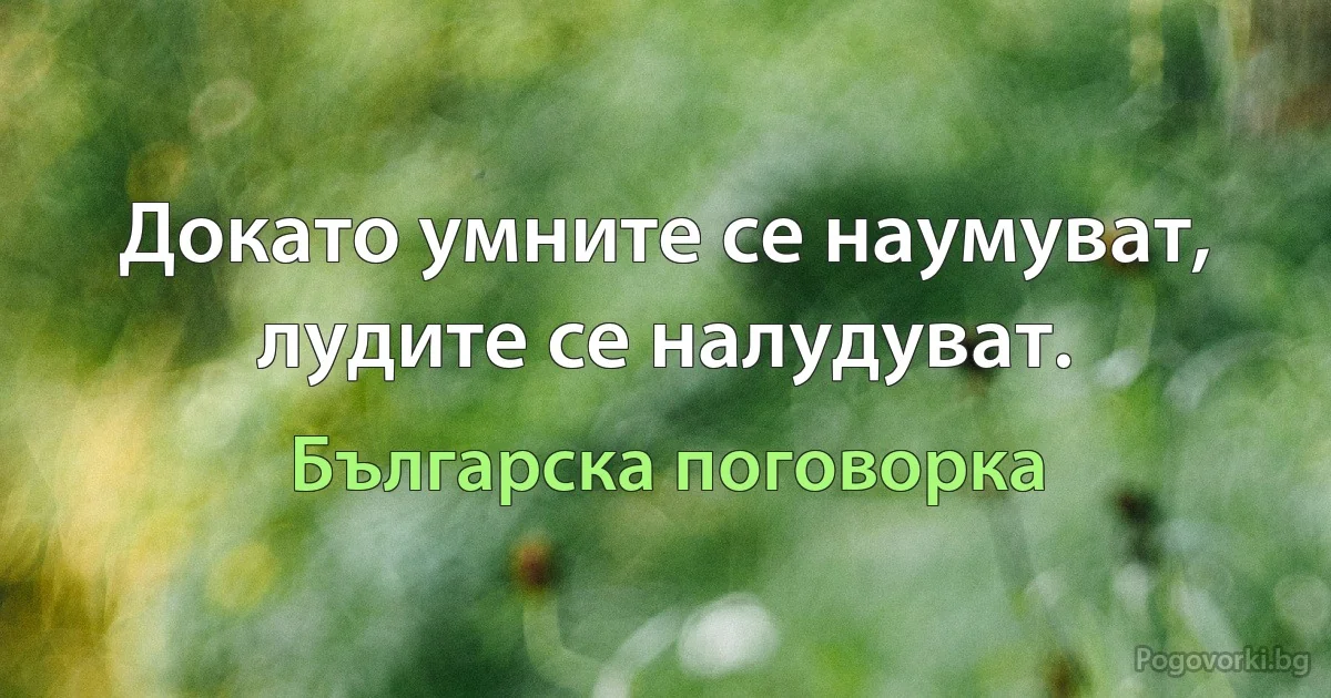 Докато умните се наумуват, лудите се налудуват. (Българска поговорка)