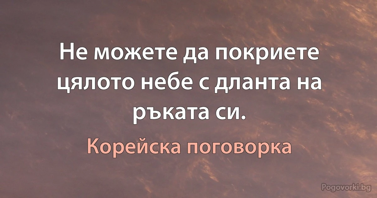 Не можете да покриете цялото небе с дланта на ръката си. (Корейска поговорка)