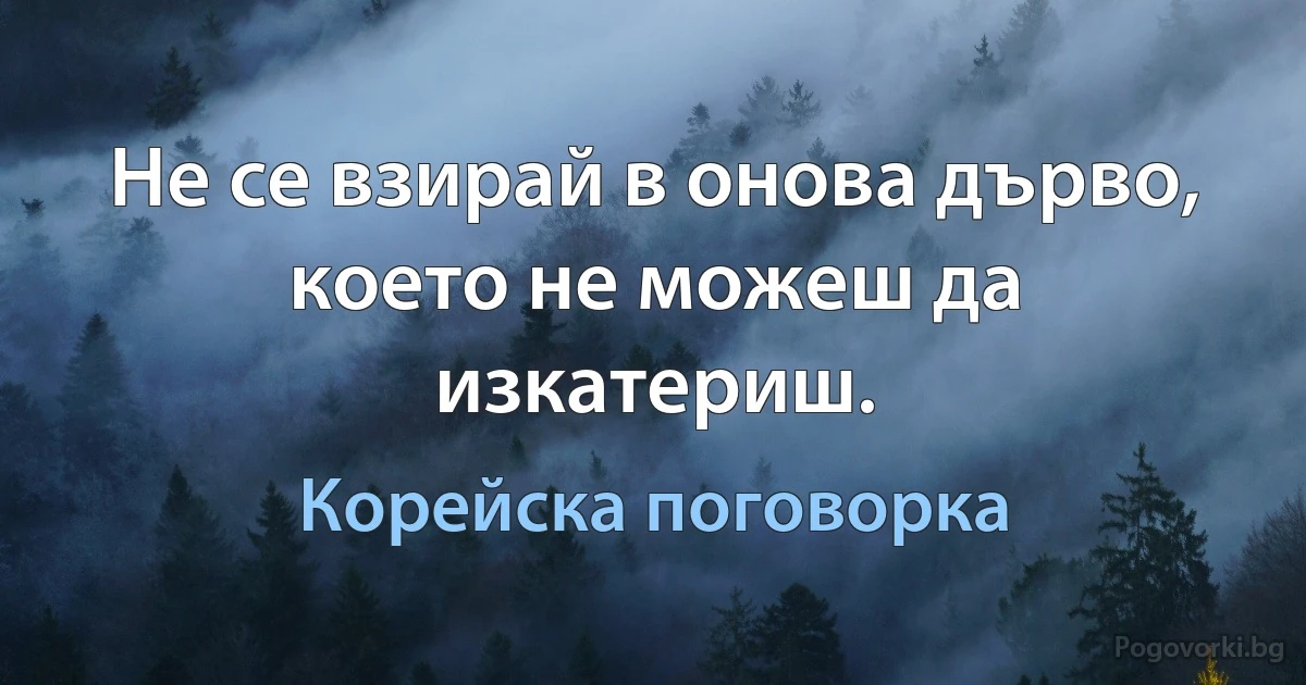 Не се взирай в онова дърво, което не можеш да изкатериш. (Корейска поговорка)