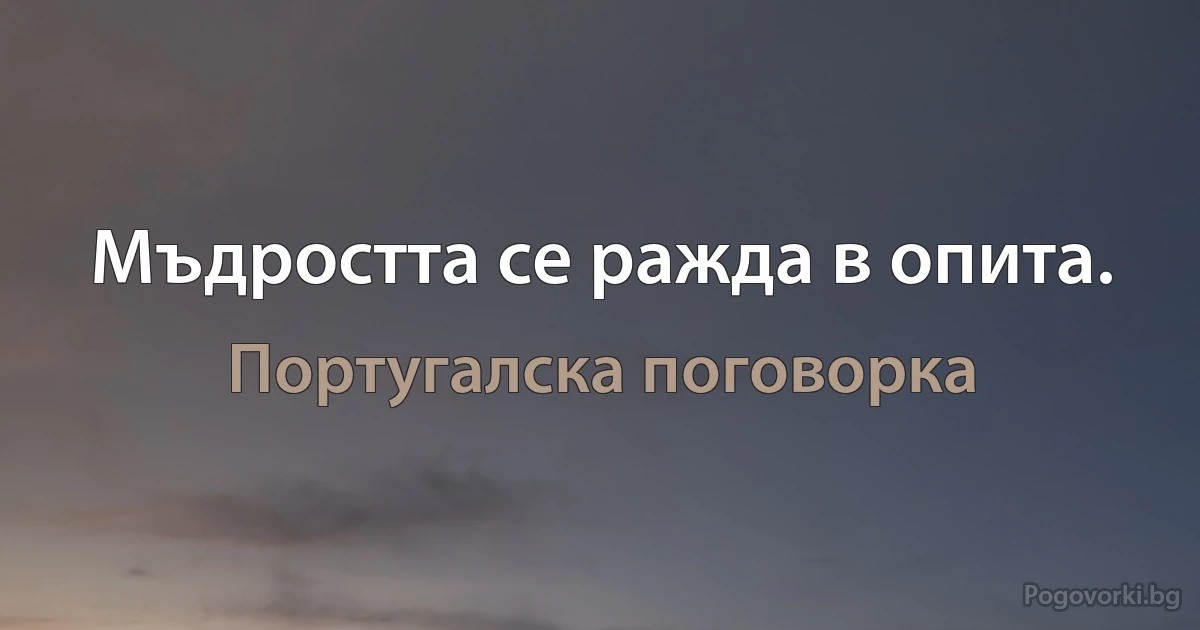 Мъдростта се ражда в опита. (Португалска поговорка)