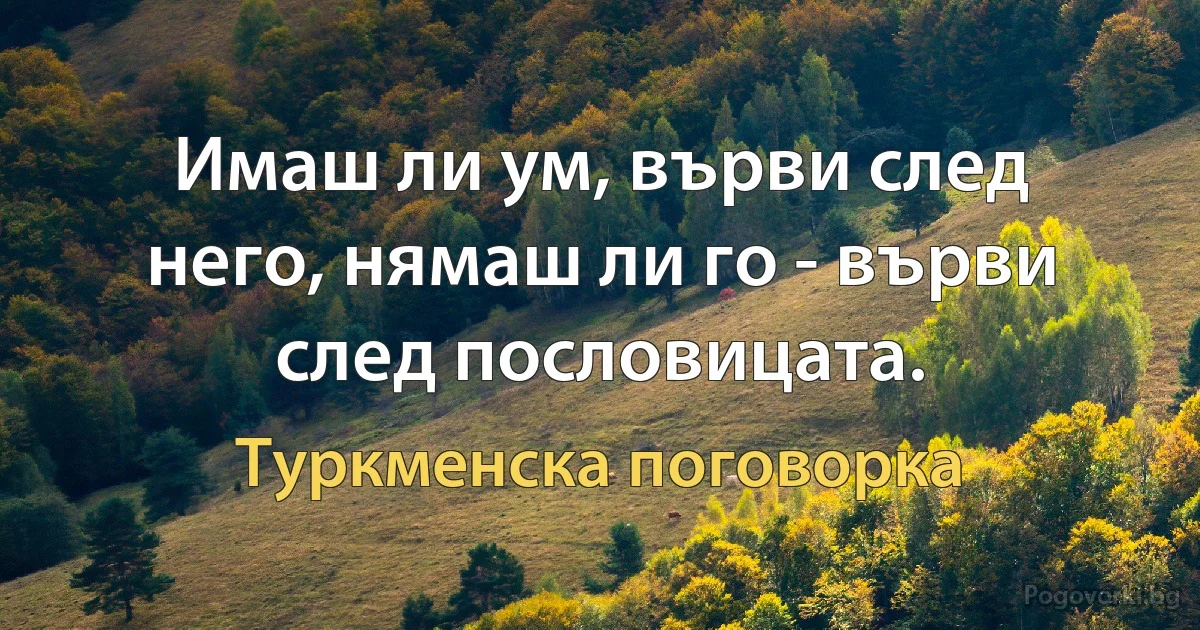 Имаш ли ум, върви след него, нямаш ли го - върви след пословицата. (Туркменска поговорка)