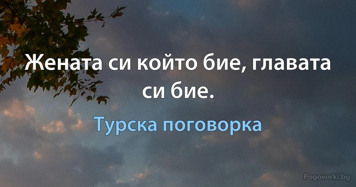 Жената си който бие, главата си бие. (Турска поговорка)