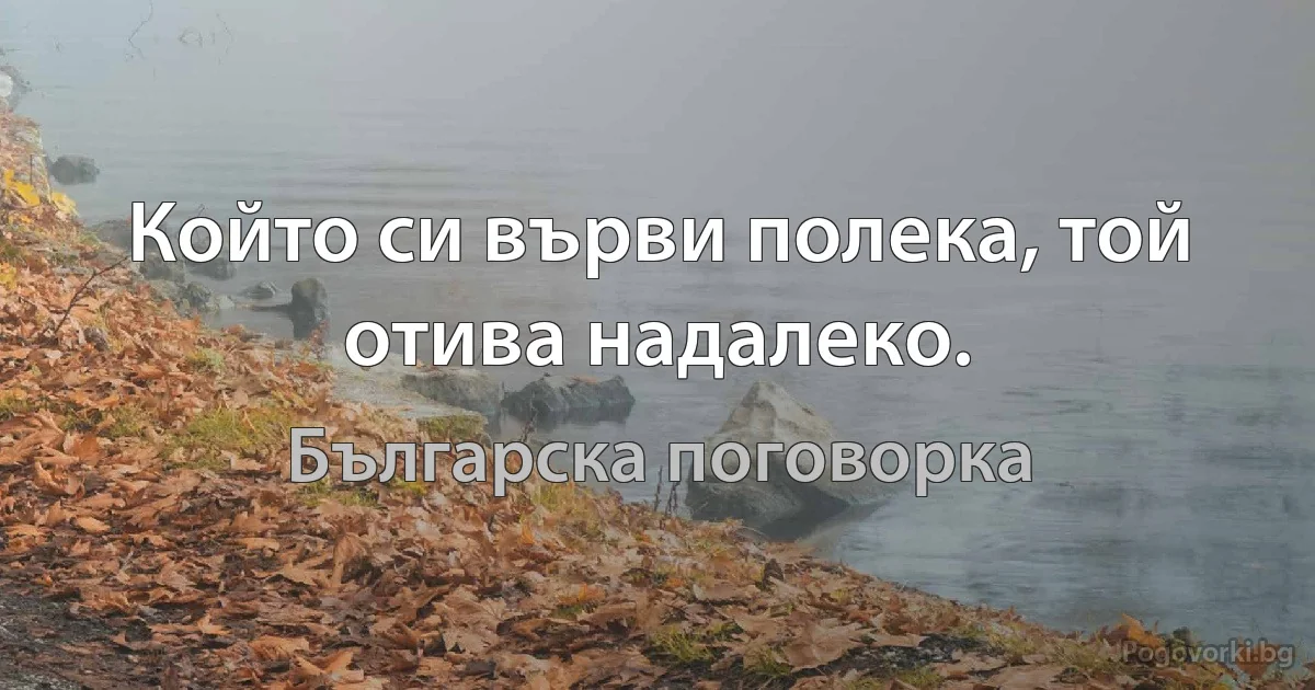 Който си върви полека, той отива надалеко. (Българска поговорка)