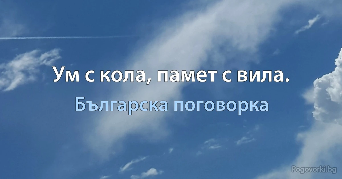 Ум с кола, памет с вила. (Българска поговорка)