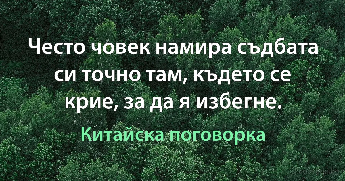 Често човек намира съдбата си точно там, където се крие, за да я избегне. (Китайска поговорка)