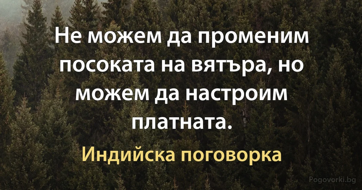 Не можем да променим посоката на вятъра, но можем да настроим платната. (Индийска поговорка)