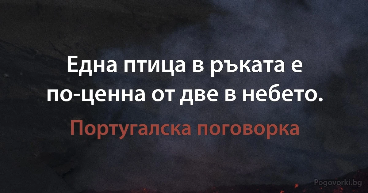 Една птица в ръката е по-ценна от две в небето. (Португалска поговорка)
