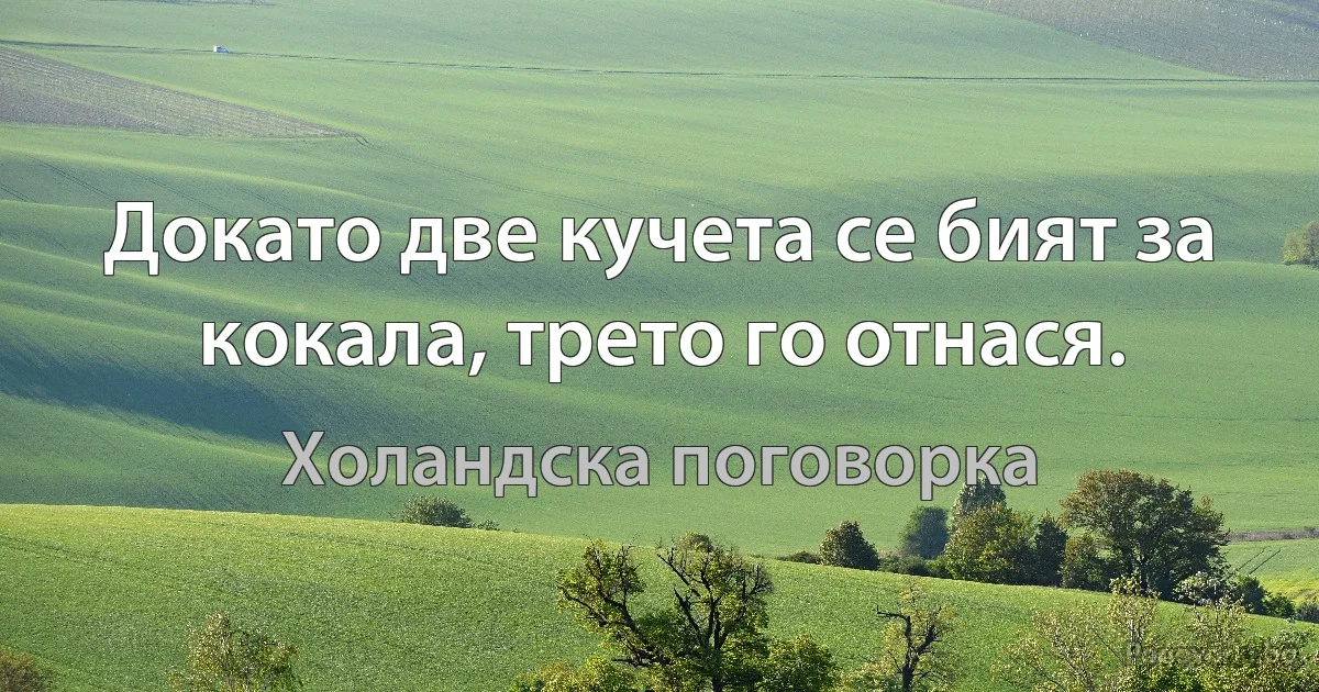 Докато две кучета се бият за кокала, трето го отнася. (Холандска поговорка)