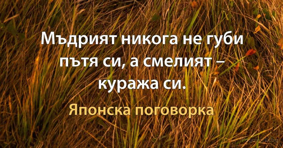 Мъдрият никога не губи пътя си, а смелият – куража си. (Японска поговорка)