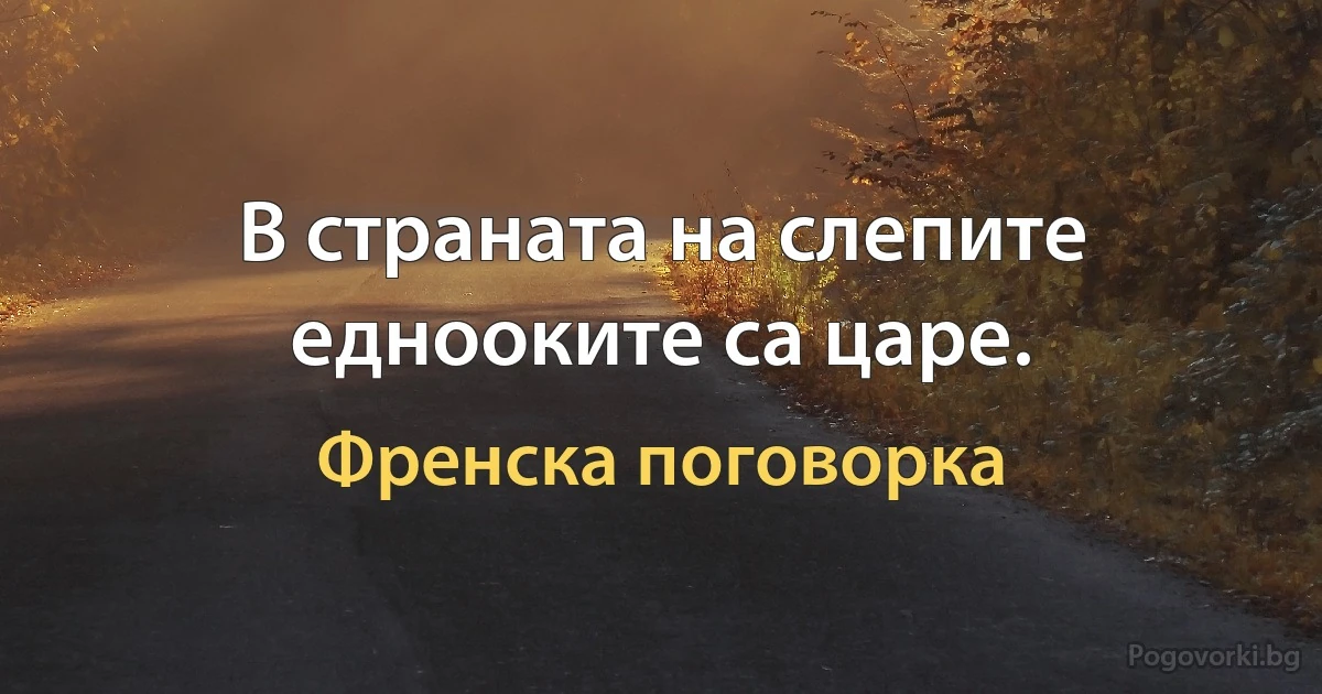 В страната на слепите еднооките са царе. (Френска поговорка)