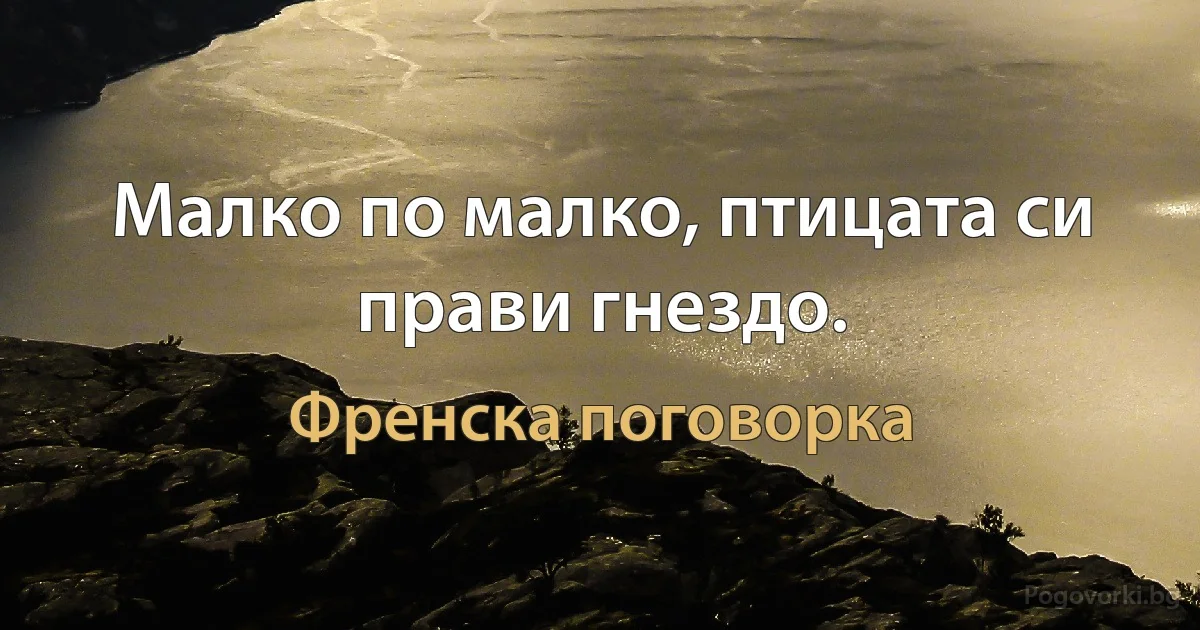 Малко по малко, птицата си прави гнездо. (Френска поговорка)
