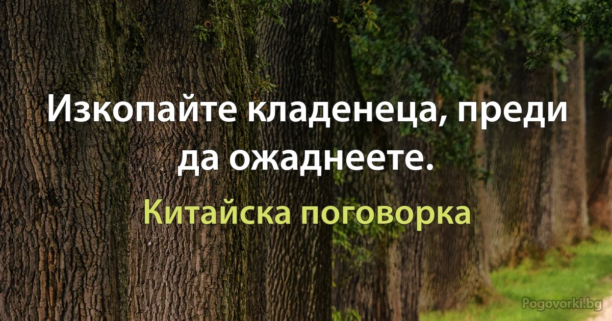 Изкопайте кладенеца, преди да ожаднеете. (Китайска поговорка)