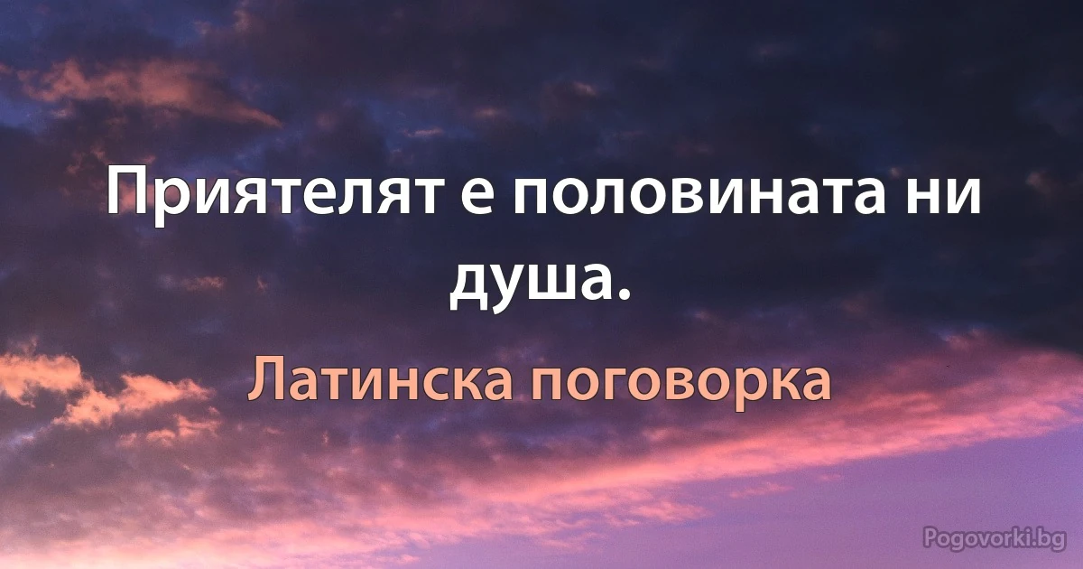 Приятелят е половината ни душа. (Латинска поговорка)