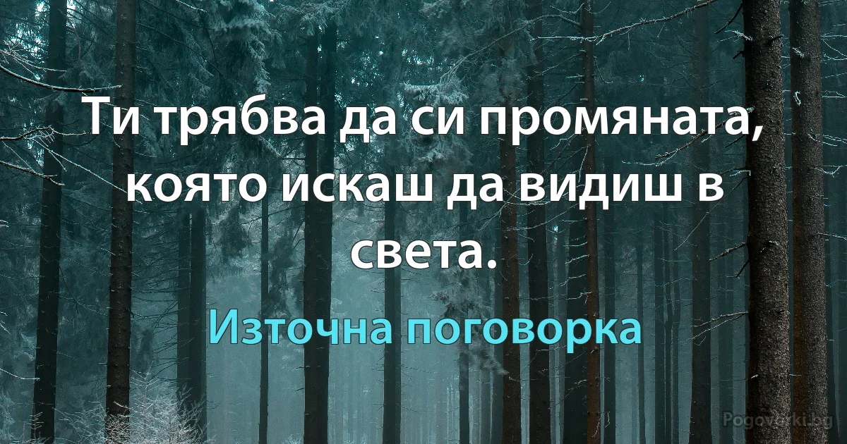 Ти трябва да си промяната, която искаш да видиш в света. (Източна поговорка)