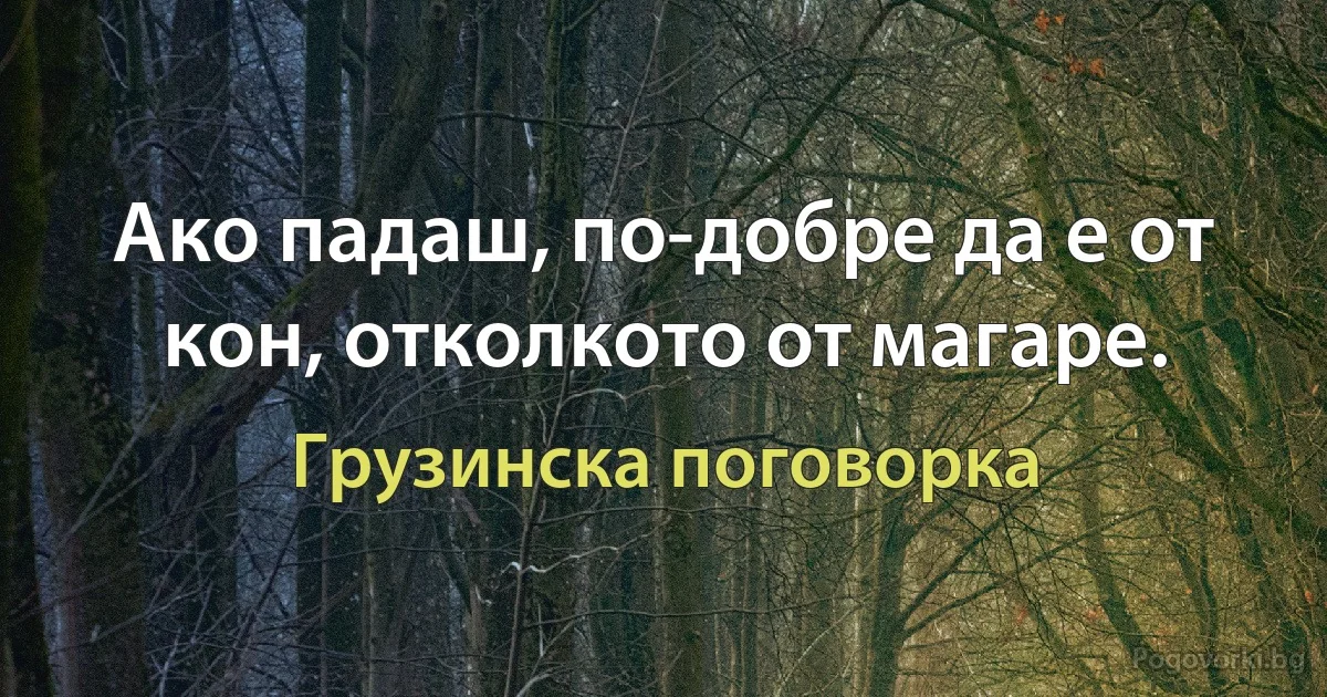 Ако падаш, по-добре да е от кон, отколкото от магаре. (Грузинска поговорка)