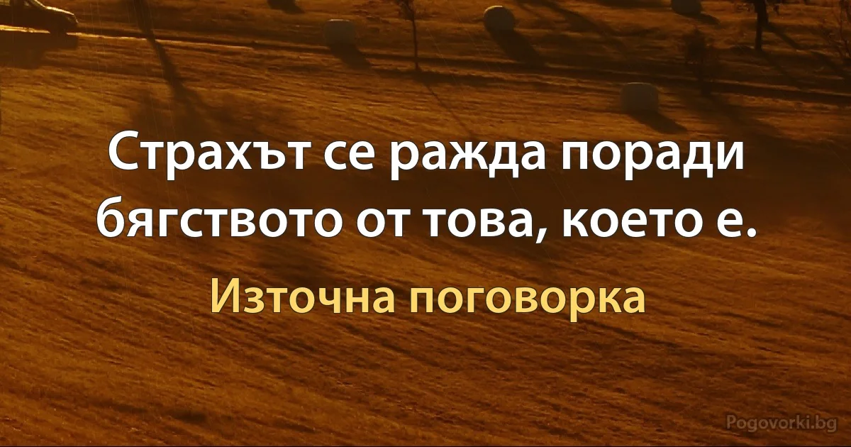 Страхът се ражда поради бягството от това, което е. (Източна поговорка)