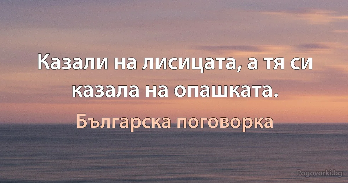 Казали на лисицата, а тя си казала на опашката. (Българска поговорка)