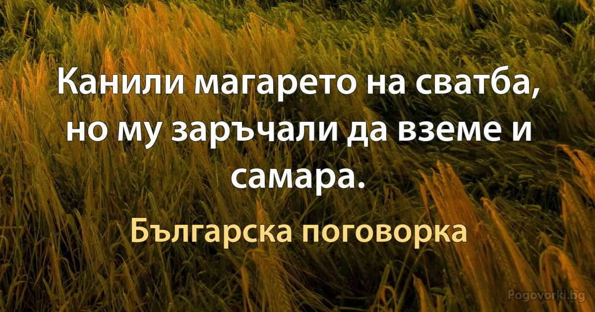 Канили магарето на сватба, но му заръчали да вземе и самара. (Българска поговорка)