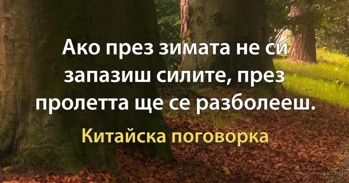 Ако през зимата не си запазиш силите, през пролетта ще се разболееш. (Китайска поговорка)