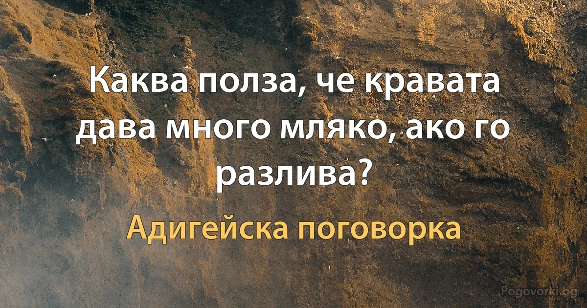 Каква полза, че кравата дава много мляко, ако го разлива? (Адигейска поговорка)