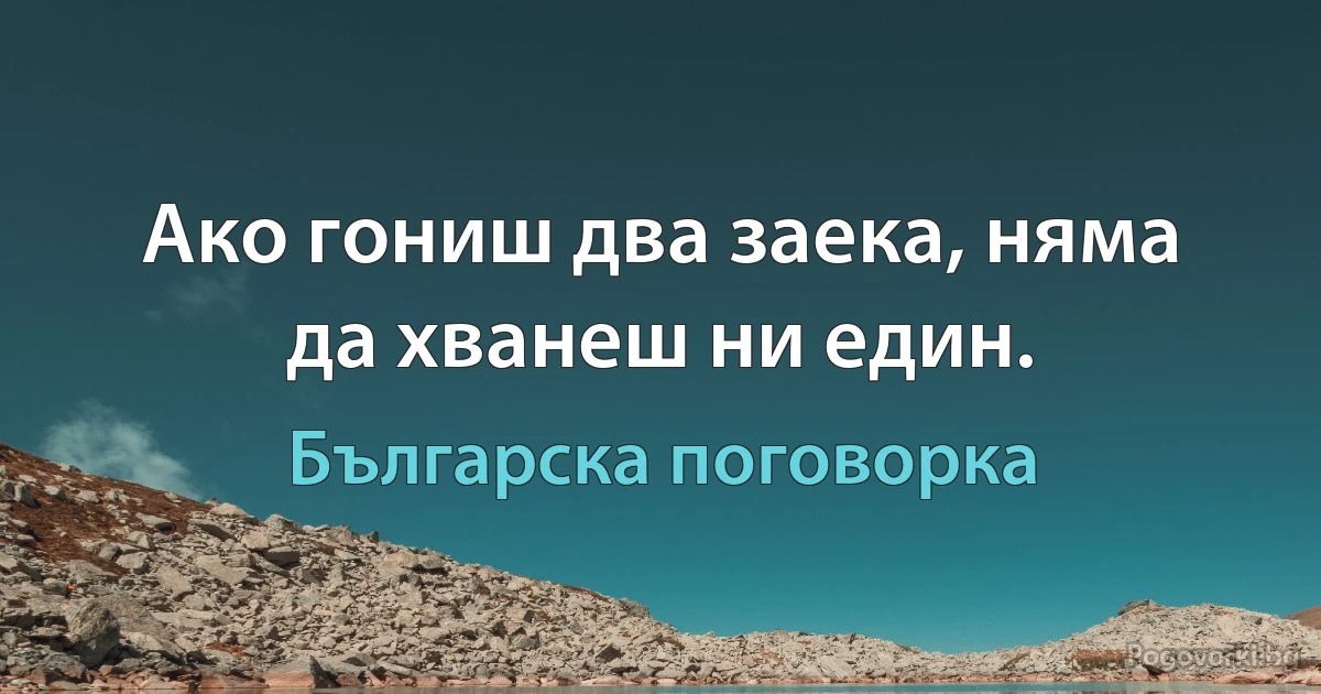 Ако гониш два заека, няма да хванеш ни един. (Българска поговорка)