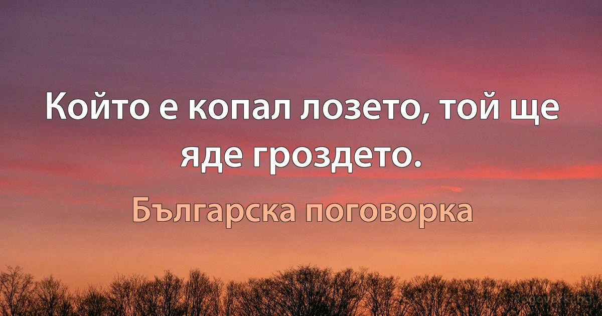 Който е копал лозето, той ще яде гроздето. (Българска поговорка)