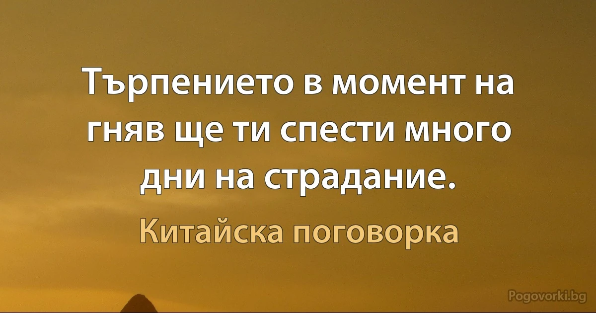 Търпението в момент на гняв ще ти спести много дни на страдание. (Китайска поговорка)