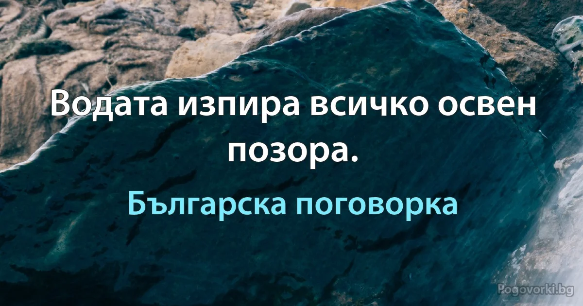 Водата изпира всичко освен позора. (Българска поговорка)