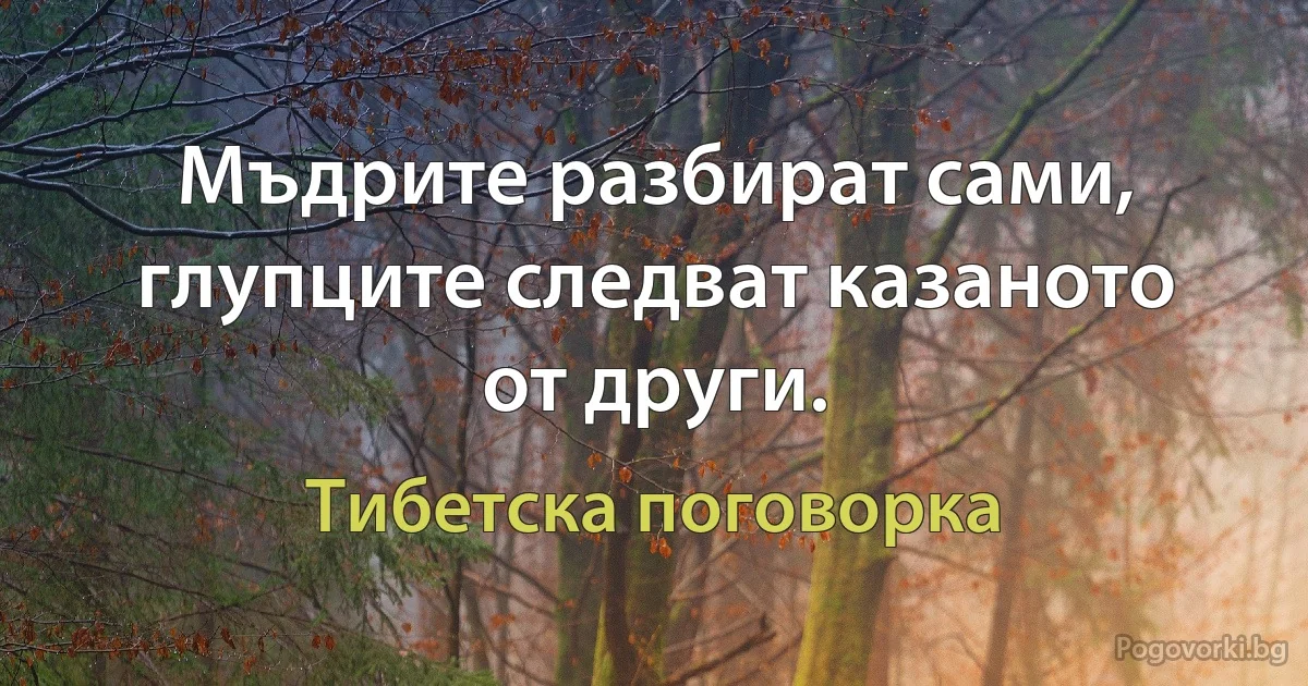 Мъдрите разбират сами, глупците следват казаното от други. (Тибетска поговорка)