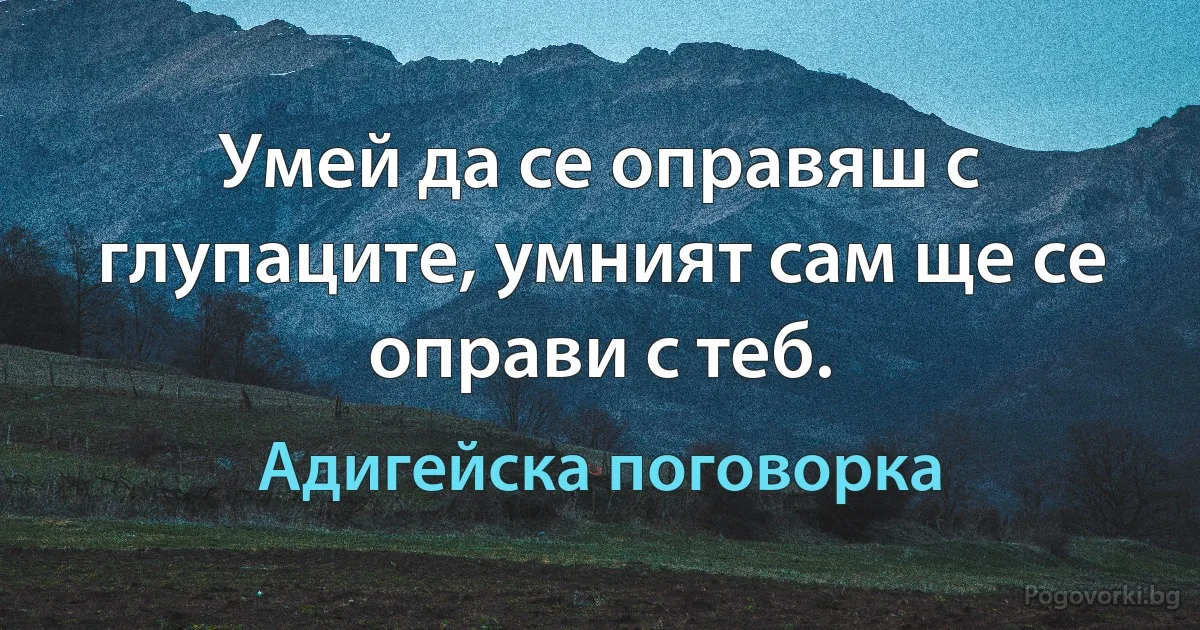 Умей да се оправяш с глупаците, умният сам ще се оправи с теб. (Адигейска поговорка)