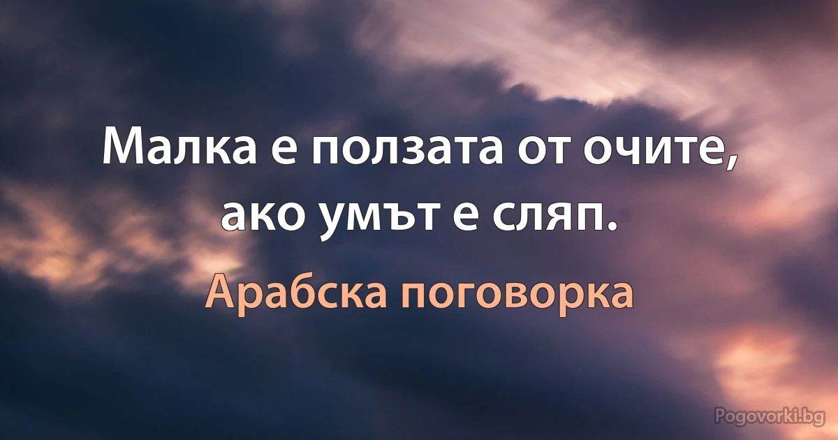 Малка е ползата от очите, ако умът е сляп. (Арабска поговорка)