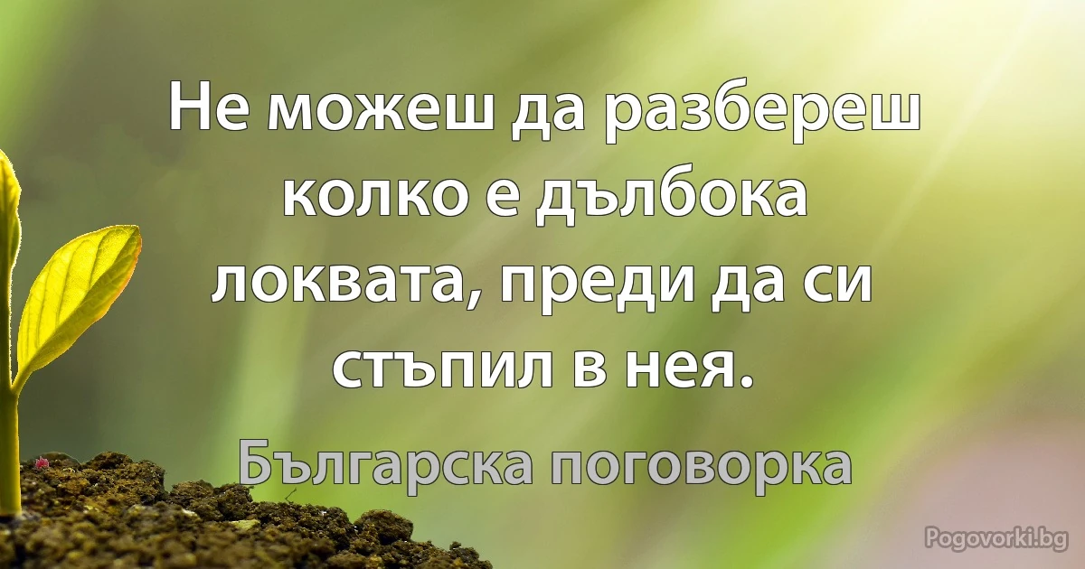 Не можеш да разбереш колко е дълбока локвата, преди да си стъпил в нея. (Българска поговорка)