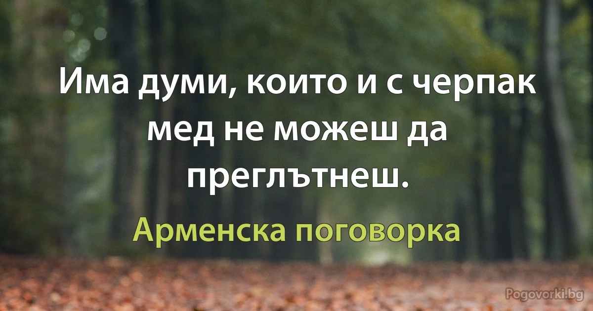 Има думи, които и с черпак мед не можеш да преглътнеш. (Арменска поговорка)