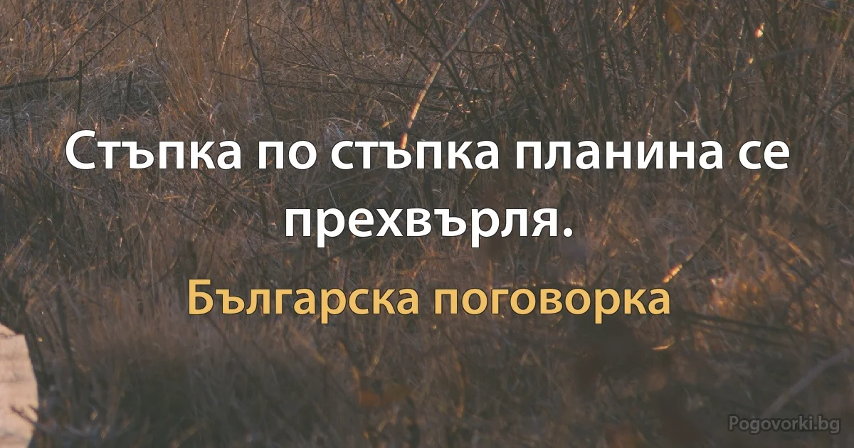 Стъпка по стъпка планина се прехвърля. (Българска поговорка)