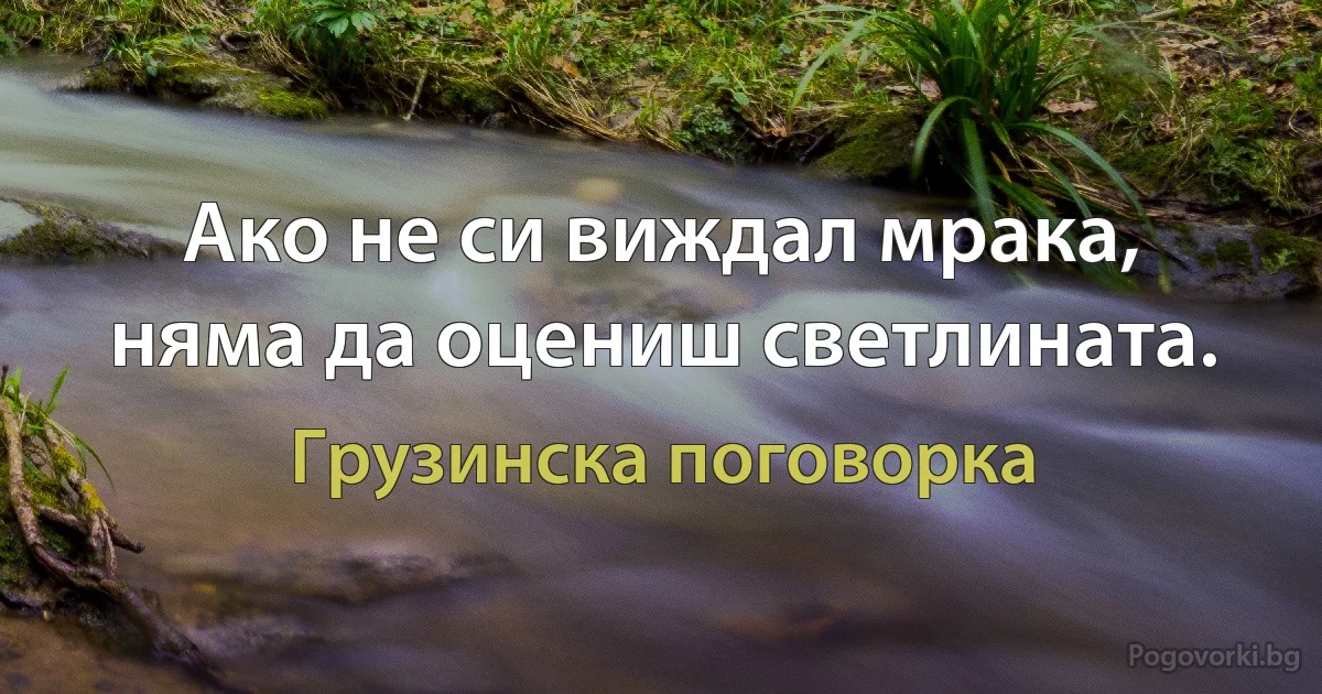 Ако не си виждал мрака, няма да оцениш светлината. (Грузинска поговорка)