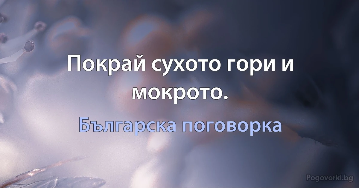 Покрай сухото гори и мокрото. (Българска поговорка)