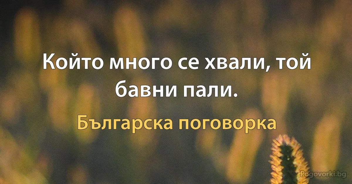 Който много се хвали, той бавни пали. (Българска поговорка)