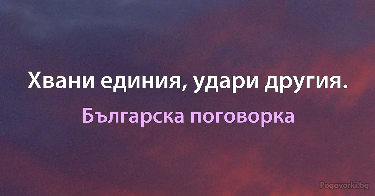 Хвани единия, удари другия. (Българска поговорка)