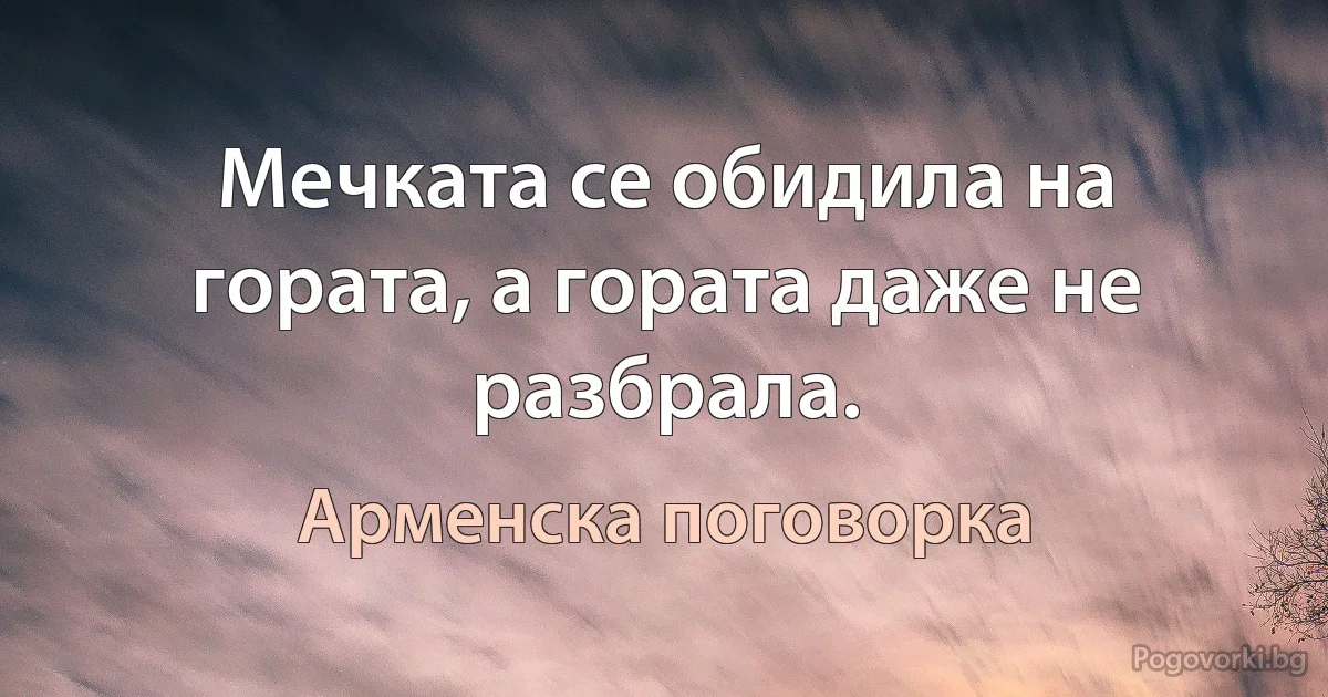 Мечката се обидила на гората, а гората даже не разбрала. (Арменска поговорка)