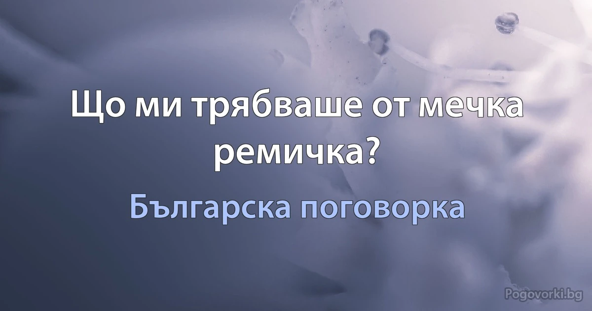 Що ми трябваше от мечка ремичка? (Българска поговорка)