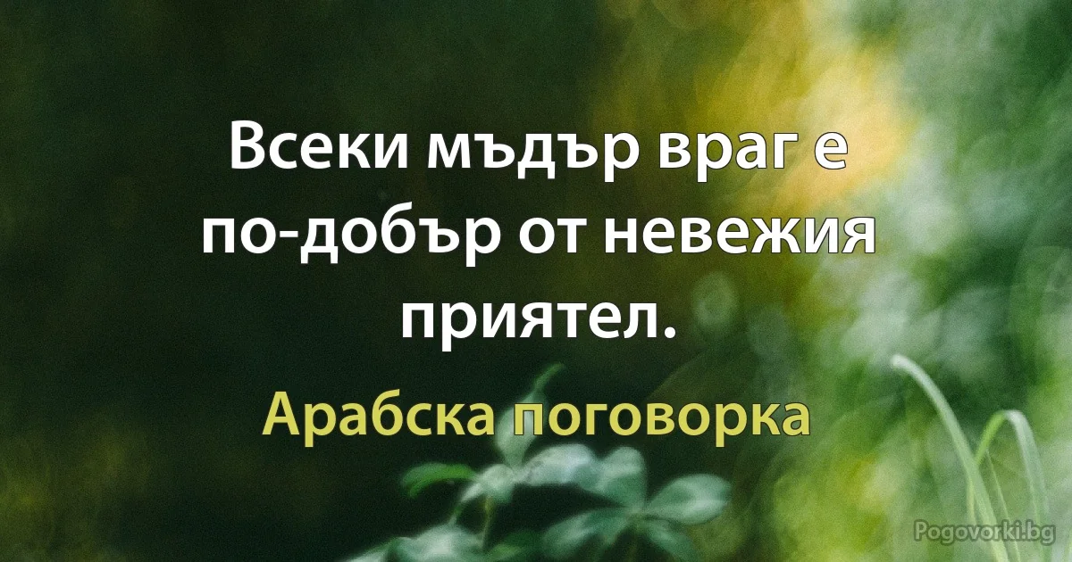 Всеки мъдър враг е по-добър от невежия приятел. (Арабска поговорка)