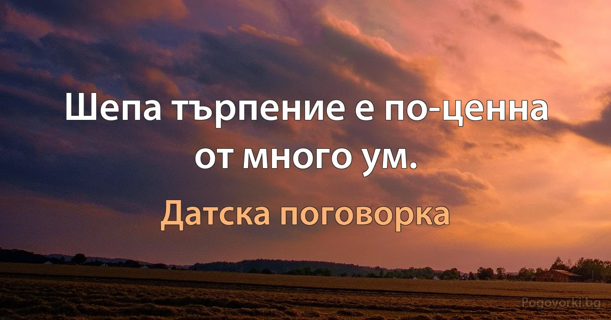 Шепа търпение е по-ценна от много ум. (Датска поговорка)