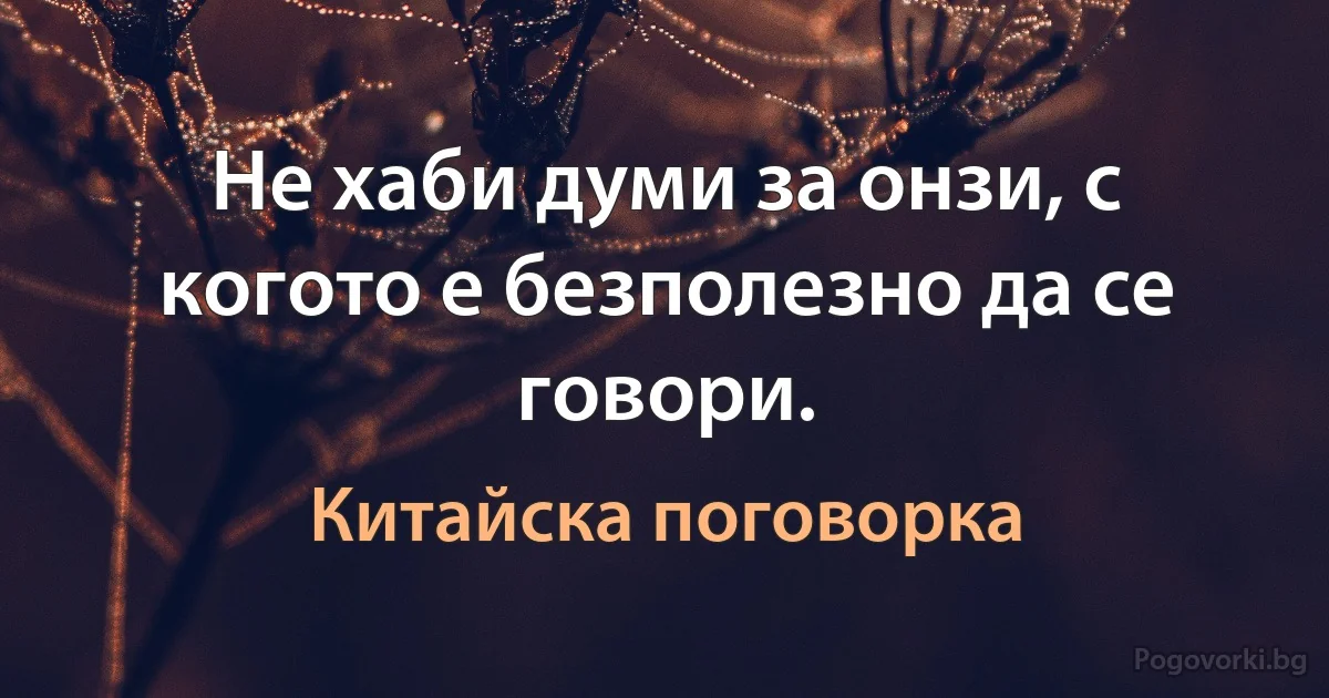 Не хаби думи за онзи, с когото е безполезно да се говори. (Китайска поговорка)