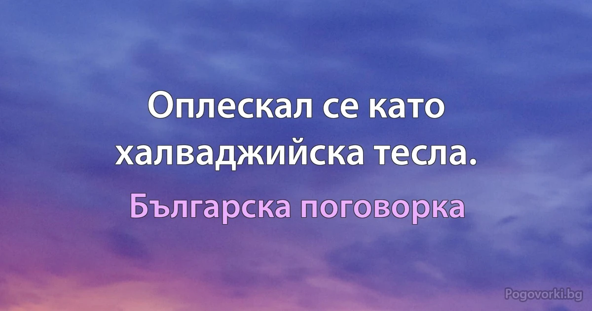 Оплескал се като халваджийска тесла. (Българска поговорка)