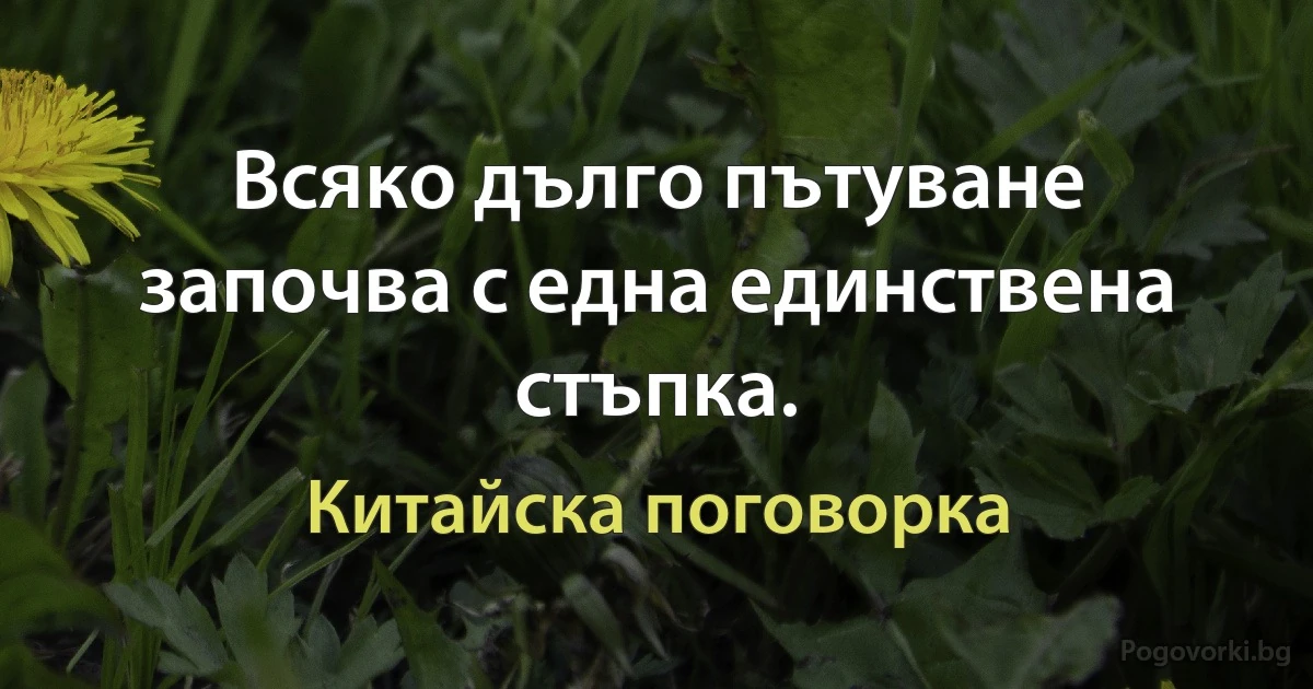 Всяко дълго пътуване започва с една единствена стъпка. (Китайска поговорка)